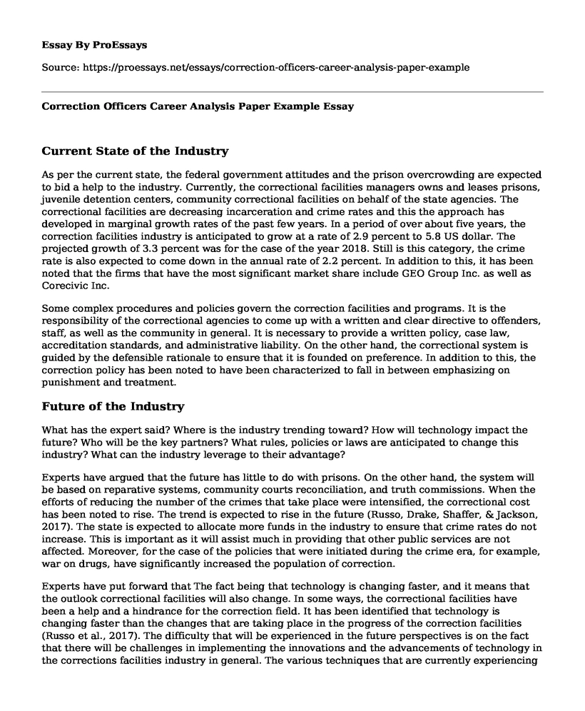 Correction Officers Career Analysis Paper Example