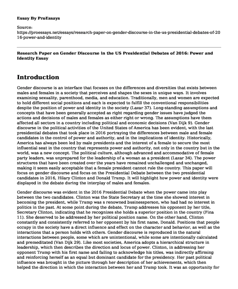 Research Paper on Gender Discourse in the US Presidential Debates of 2016: Power and Identity