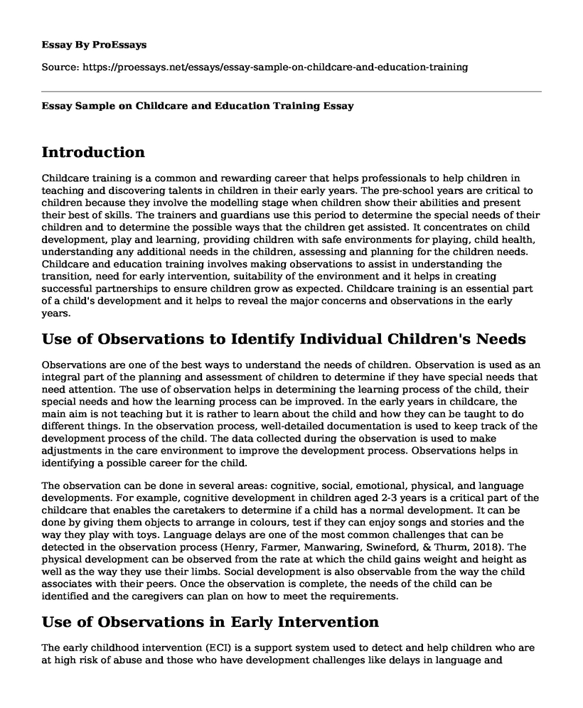 Essay Sample on Childcare and Education Training