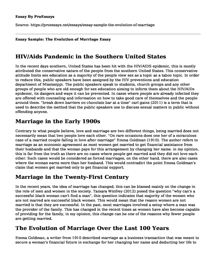 Essay Sample: The Evolution of Marriage