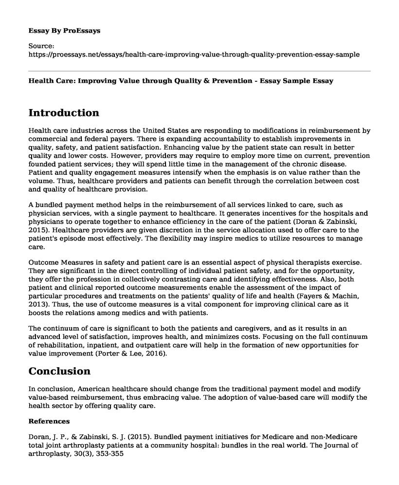 Health Care: Improving Value through Quality & Prevention - Essay Sample