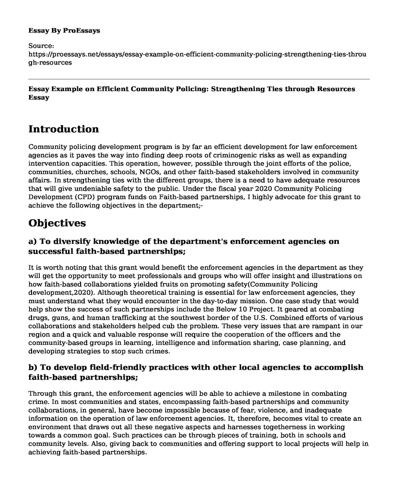 Essay Example on Efficient Community Policing: Strengthening Ties through Resources