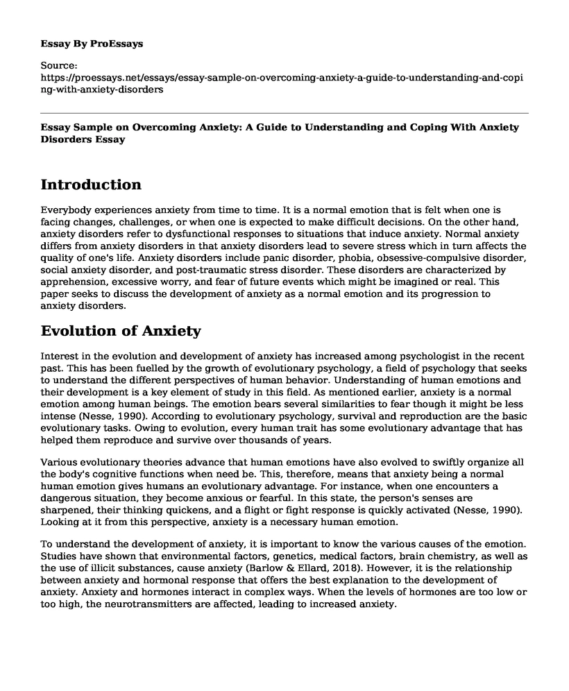 Essay Sample on Overcoming Anxiety: A Guide to Understanding and Coping With Anxiety Disorders