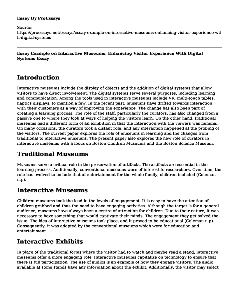 Essay Example on Interactive Museums: Enhancing Visitor Experience With Digital Systems