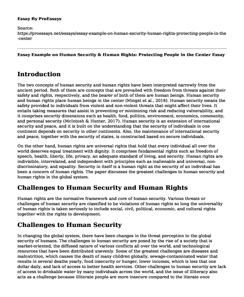 Essay Example on Human Security & Human Rights: Protecting People in the Center
