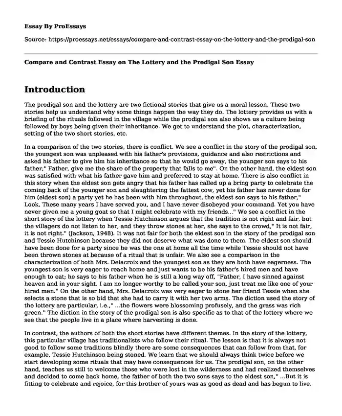 Compare and Contrast Essay on The Lottery and the Prodigal Son