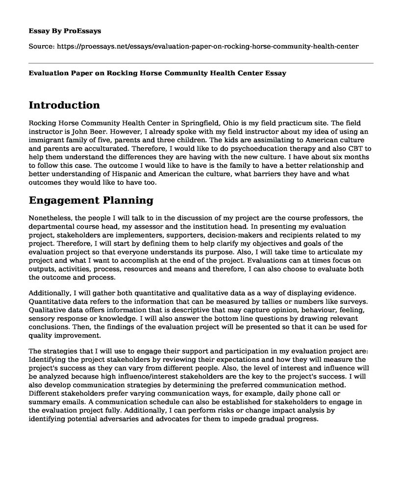 Evaluation Paper on Rocking Horse Community Health Center