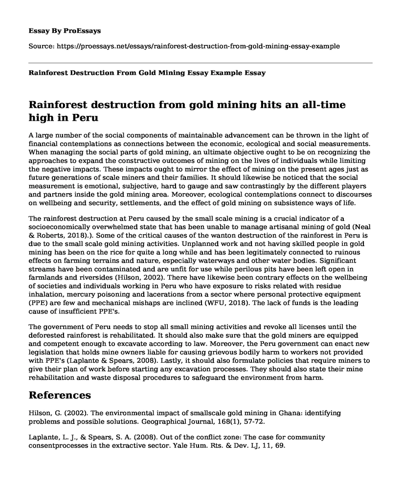 Rainforest Destruction From Gold Mining Essay Example