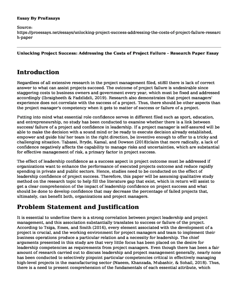 Unlocking Project Success: Addressing the Costs of Project Failure - Research Paper