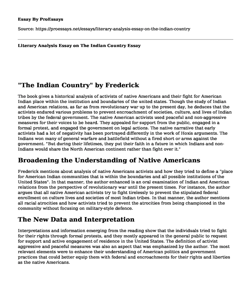 Literary Analysis Essay on The Indian Country