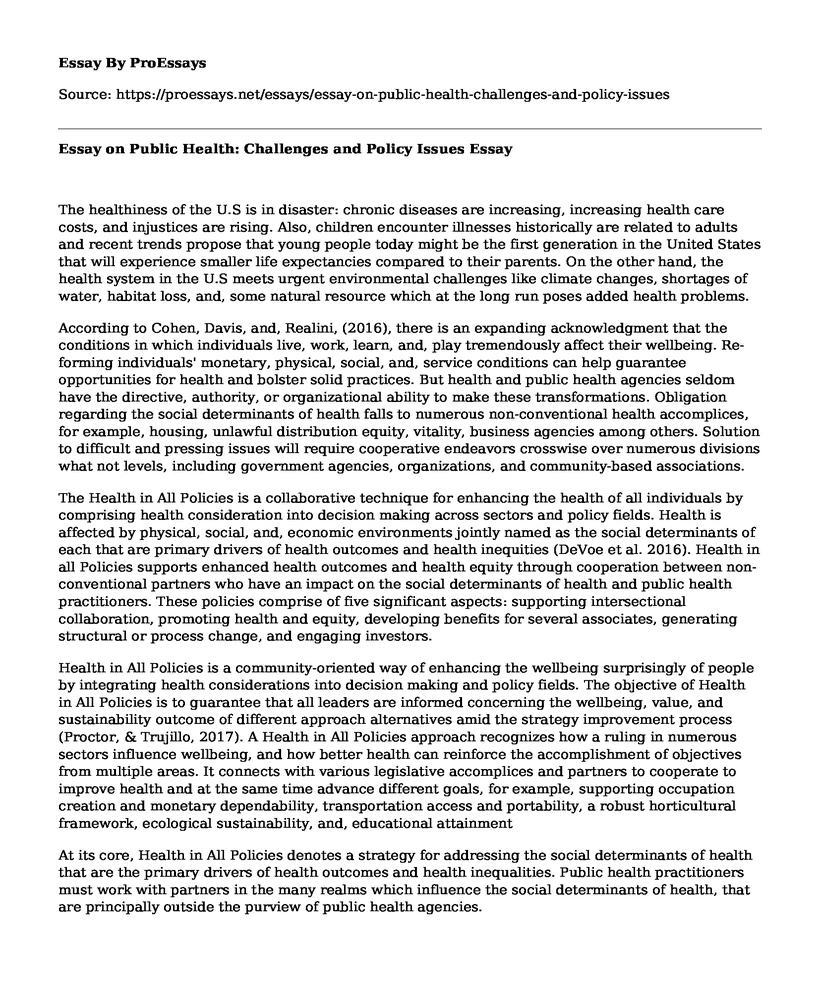 Essay on Public Health: Challenges and Policy Issues