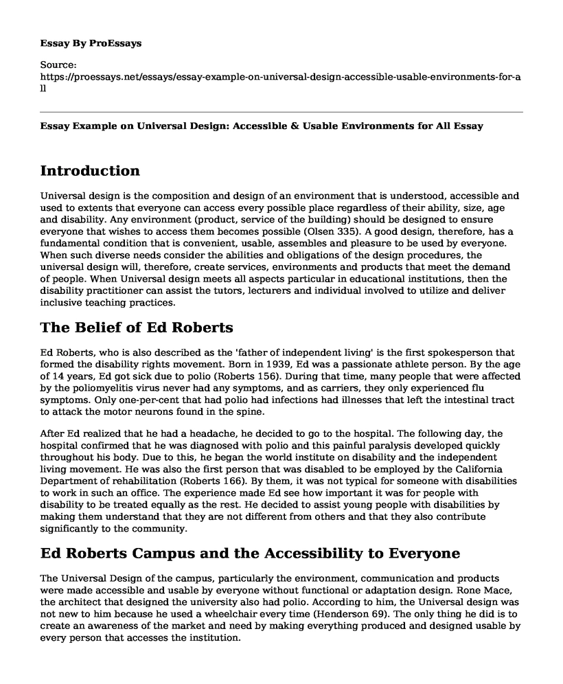 Essay Example on Universal Design: Accessible & Usable Environments for All