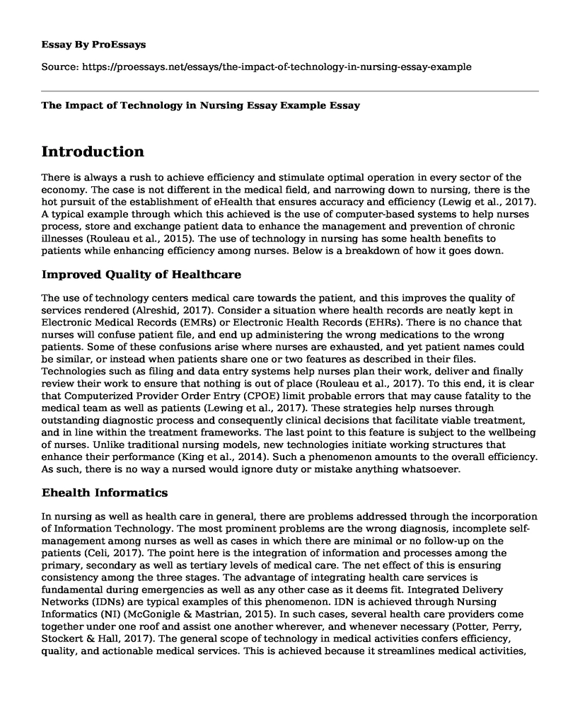 The Impact of Technology in Nursing Essay Example