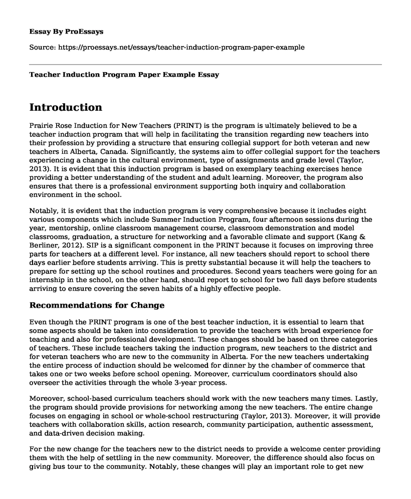Teacher Induction Program Paper Example