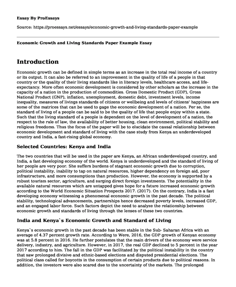 Economic Growth and Living Standards Paper Example