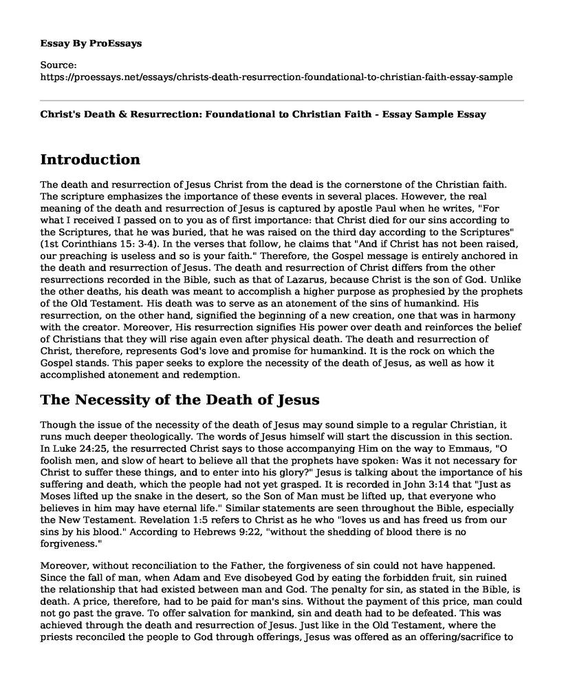 Christ's Death & Resurrection: Foundational to Christian Faith - Essay Sample