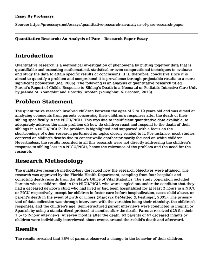 Quantitative Research: An Analysis of Pare - Research Paper