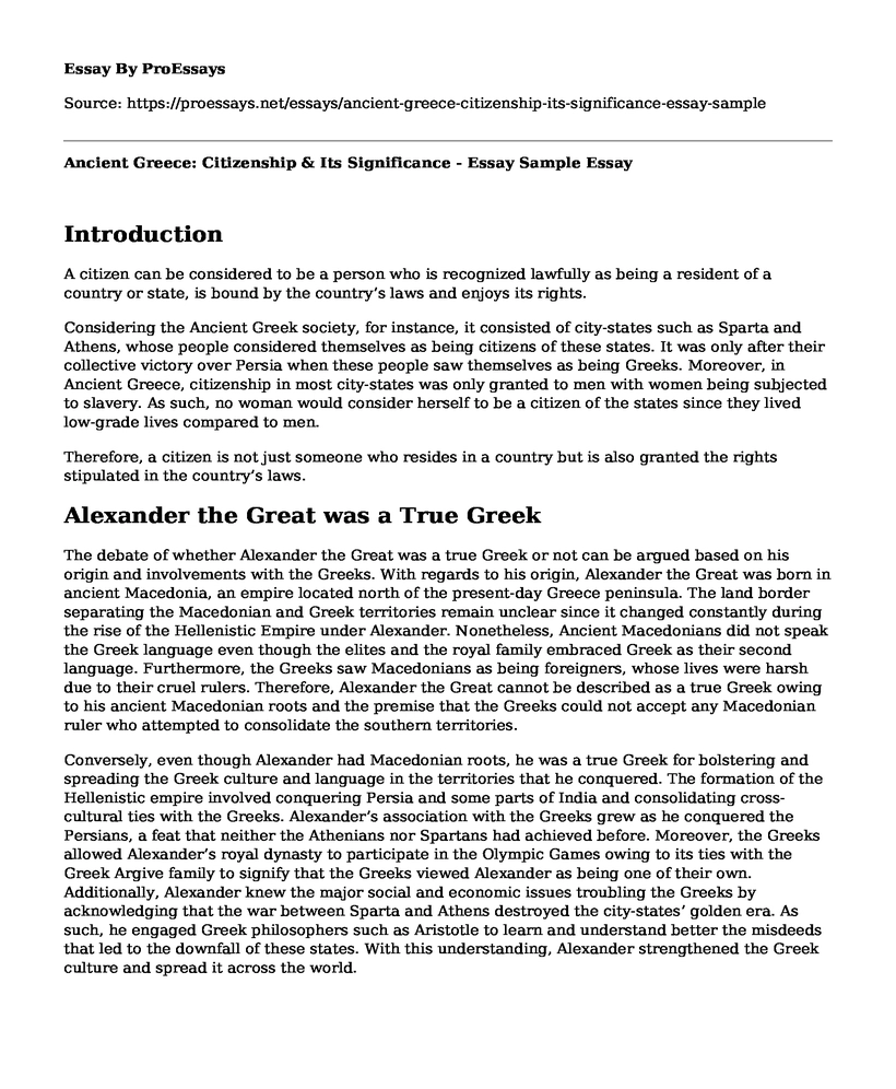 Ancient Greece: Citizenship & Its Significance - Essay Sample