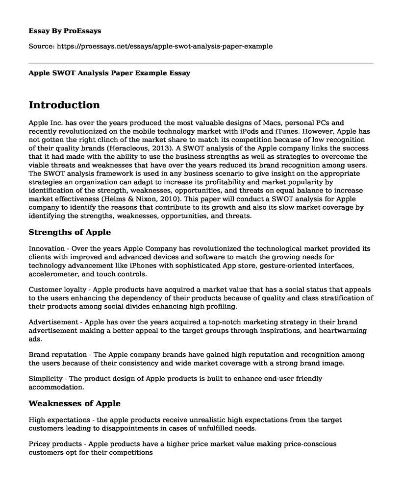 Apple SWOT Analysis Paper Example