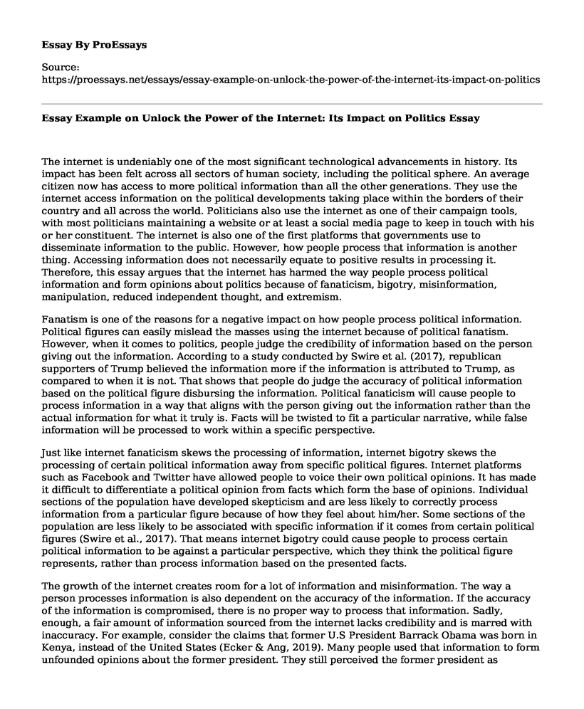 Essay Example on Unlock the Power of the Internet: Its Impact on Politics