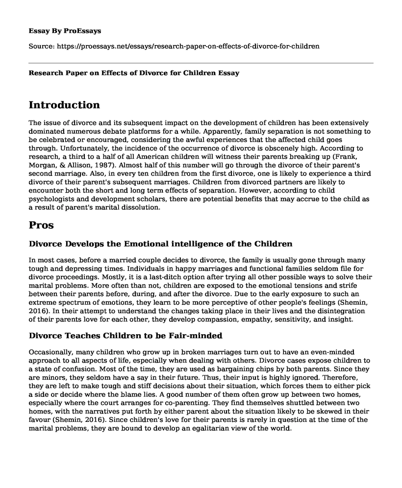 Research Paper on Effects of Divorce for Children