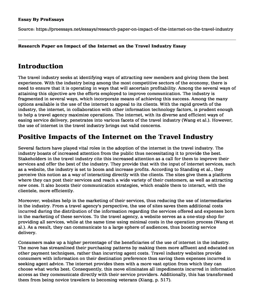 Research Paper on Impact of the Internet on the Travel Industry