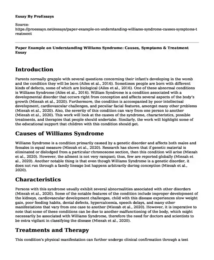 Paper Example on Understanding Williams Syndrome: Causes, Symptoms & Treatment