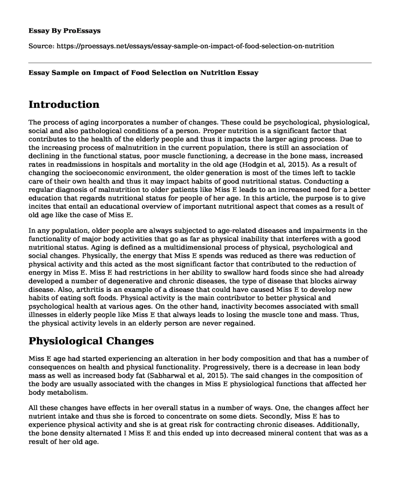 Essay Sample on Impact of Food Selection on Nutrition