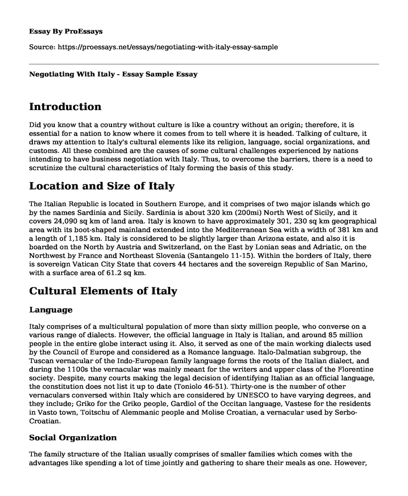 Negotiating With Italy - Essay Sample