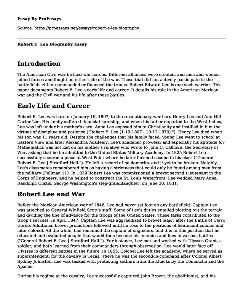 📌 Robert E. Lee Biography - Free Essay, Term Paper Example 