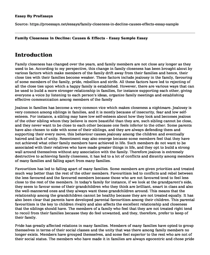 Family Closeness in Decline: Causes & Effects - Essay Sample