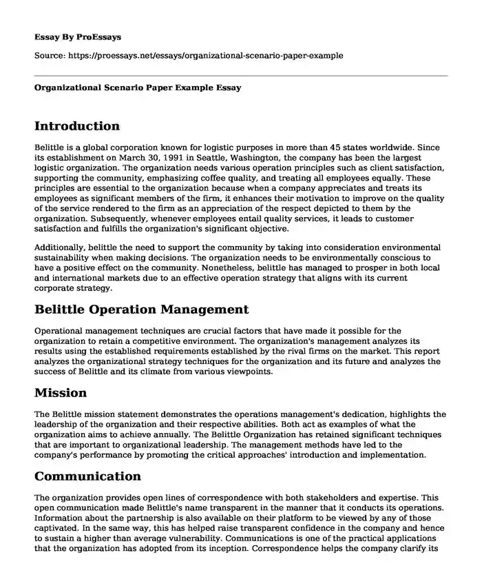 Organizational Scenario Paper Example