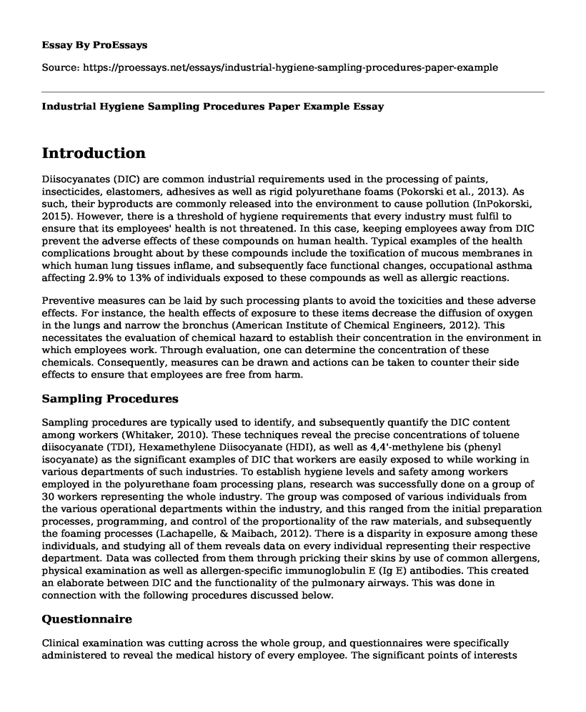 Industrial Hygiene Sampling Procedures Paper Example