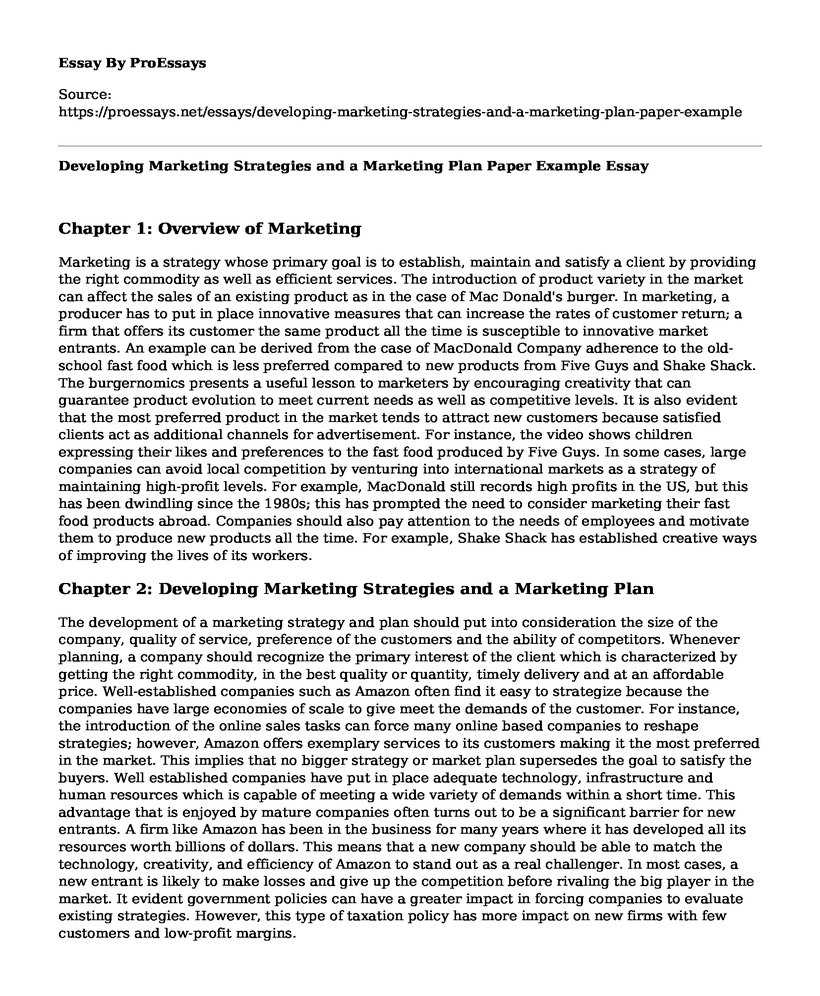 Developing Marketing Strategies and a Marketing Plan Paper Example