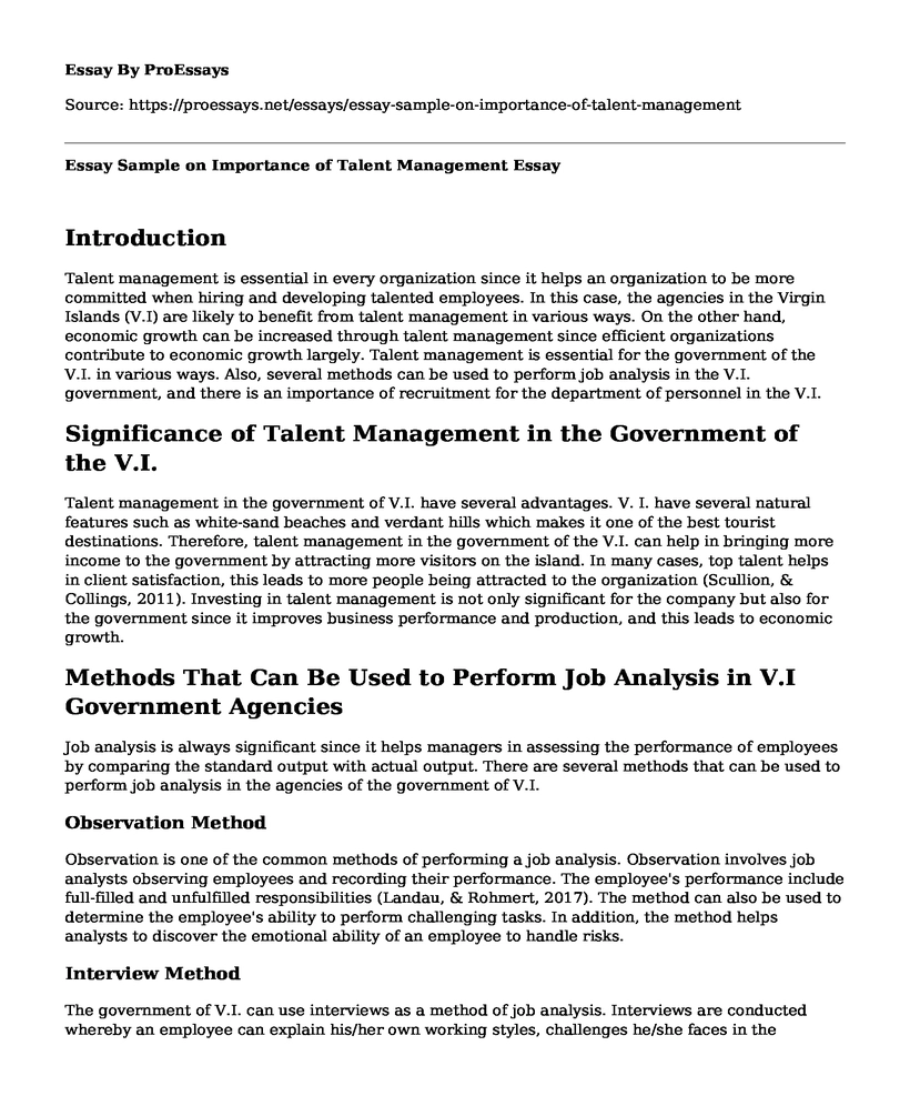 Essay Sample on Importance of Talent Management