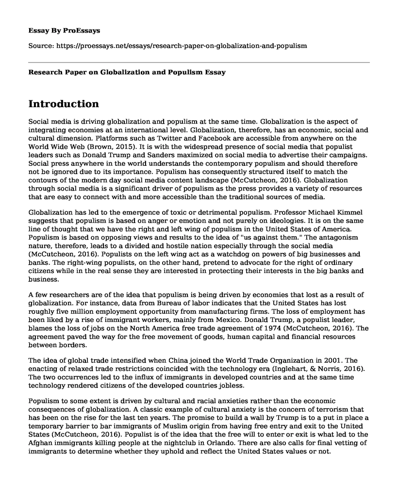 Research Paper on Globalization and Populism