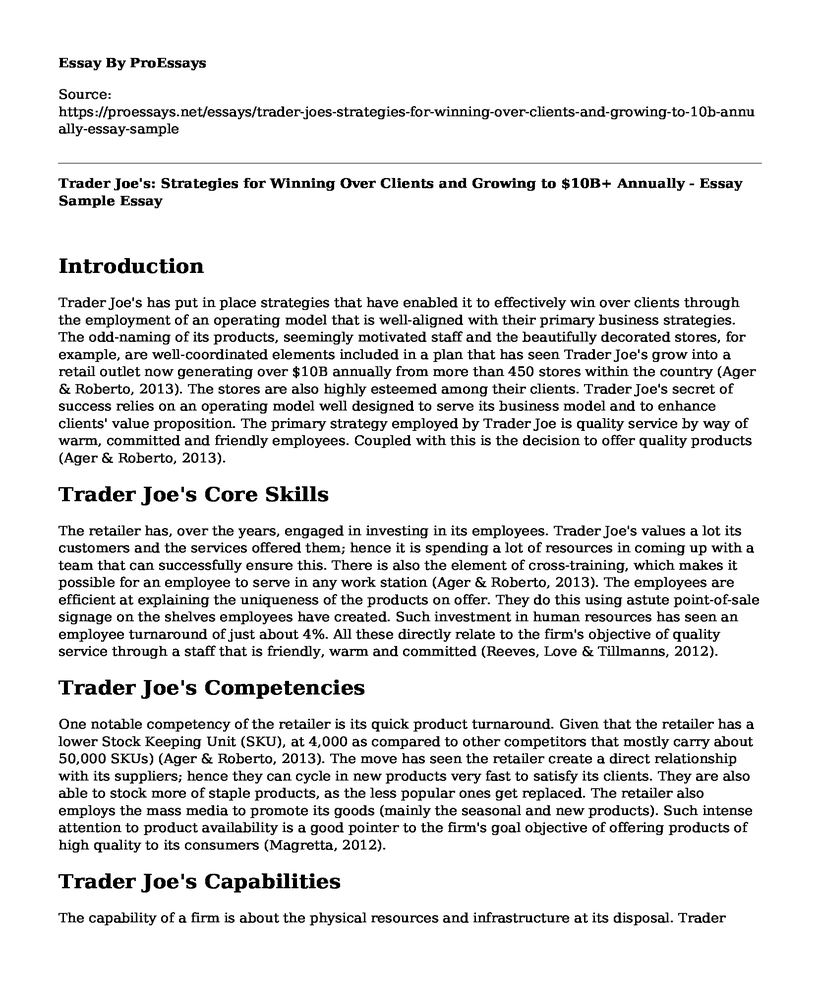 Trader Joe's: Strategies for Winning Over Clients and Growing to $10B+ Annually - Essay Sample