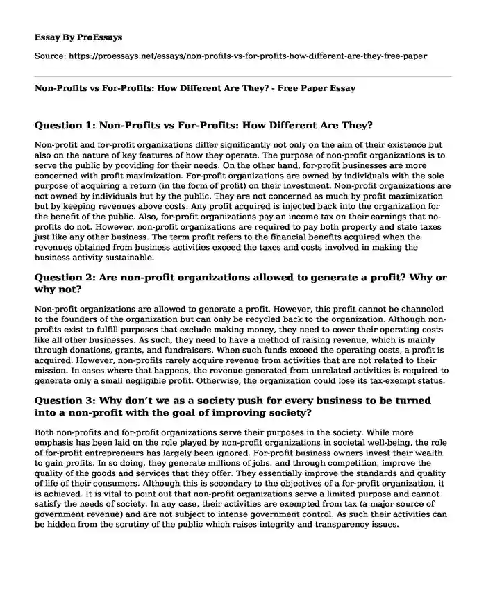 Non-Profits vs For-Profits: How Different Are They? - Free Paper