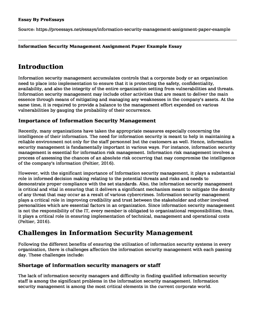 Information Security Management Assignment Paper Example