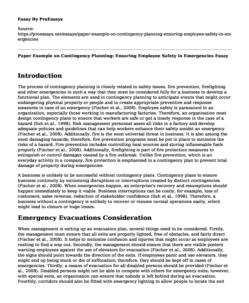 Paper Example on Contingency Planning: Ensuring Employee Safety in Emergencies