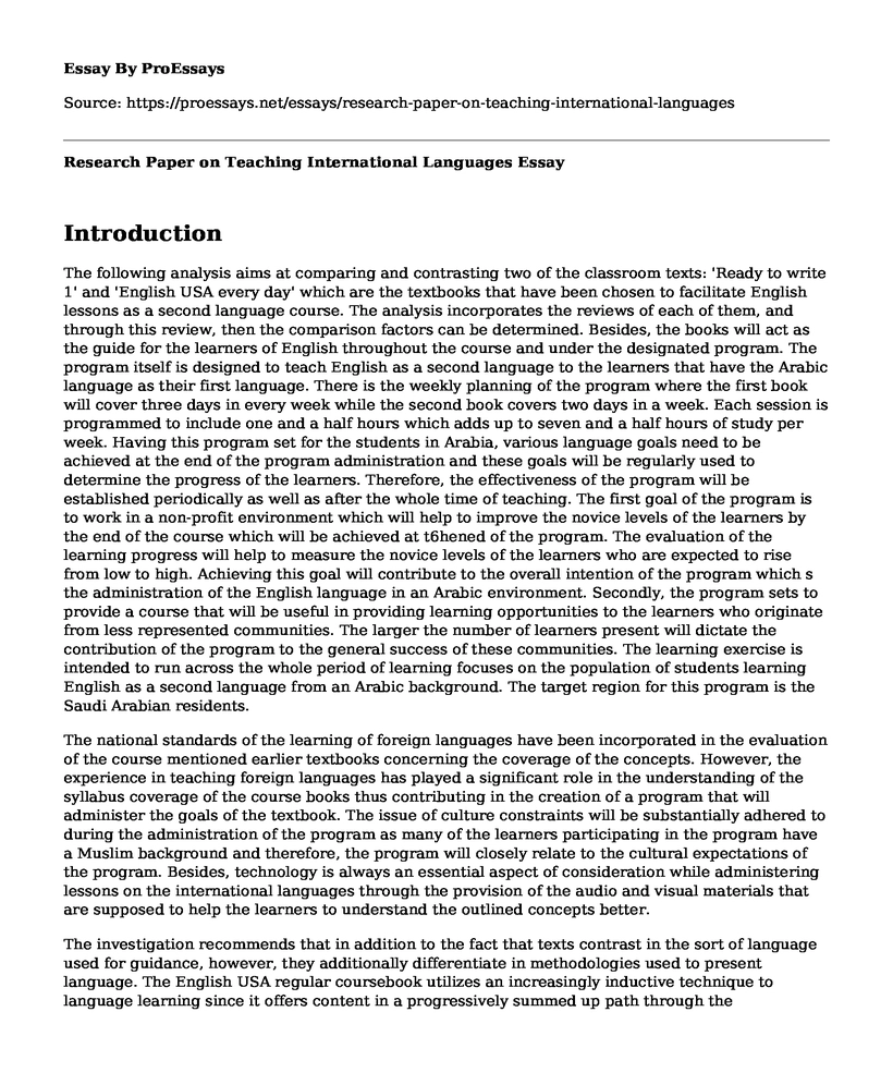 Research Paper on Teaching International Languages