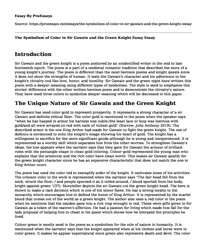 The Symbolism of Color in Sir Gawain and the Green Knight Essay