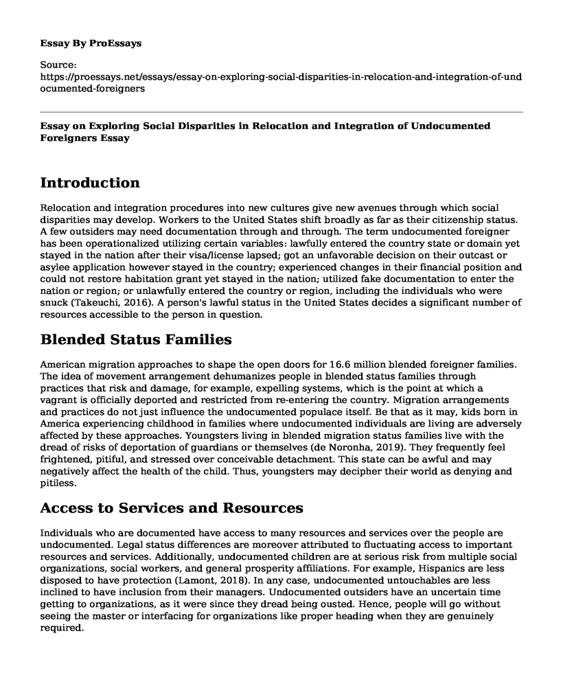 Essay on Exploring Social Disparities in Relocation and Integration of Undocumented Foreigners