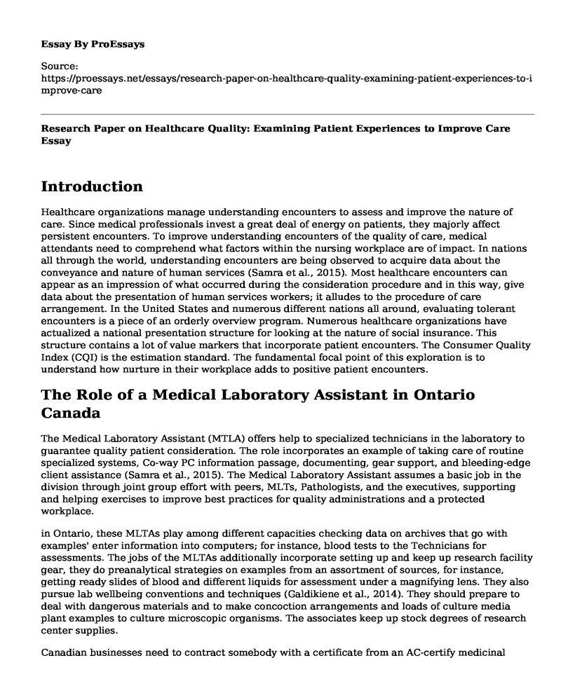 Research Paper on Healthcare Quality: Examining Patient Experiences to Improve Care