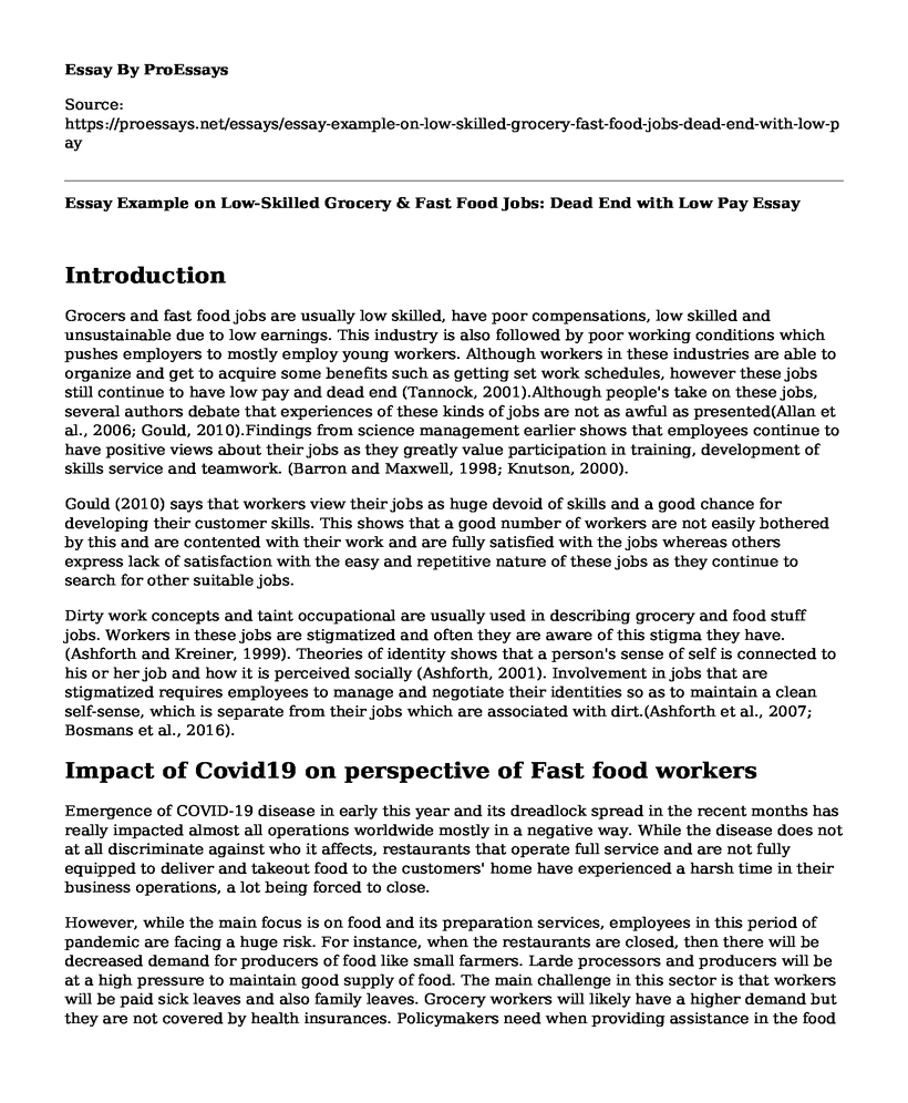 Essay Example on Low-Skilled Grocery & Fast Food Jobs: Dead End with Low Pay