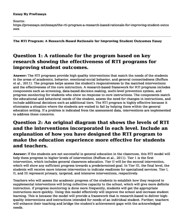 The RTI Program: A Research-Based Rationale for Improving Student Outcomes