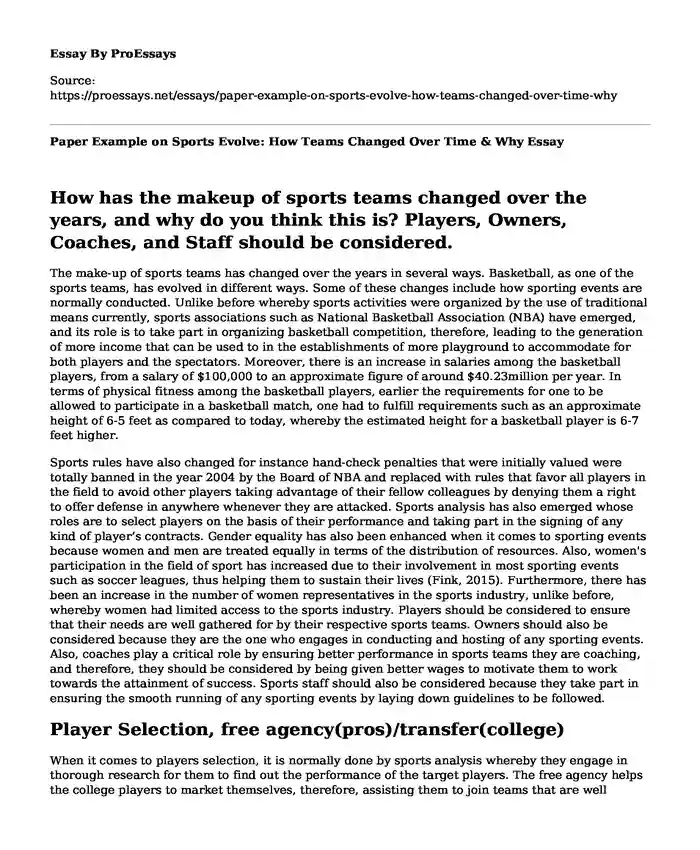 Paper Example on Sports Evolve: How Teams Changed Over Time & Why