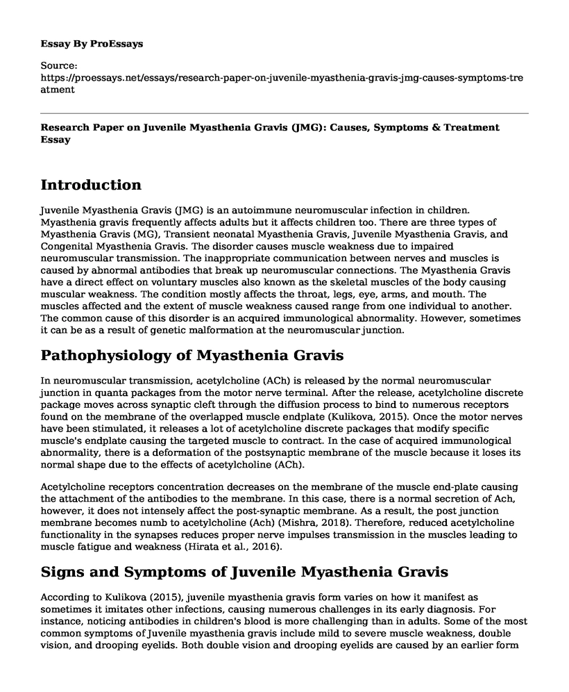 Research Paper on Juvenile Myasthenia Gravis (JMG): Causes, Symptoms & Treatment