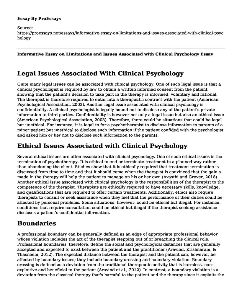 Informative Essay on Limitations and Issues Associated with Clinical Psychology