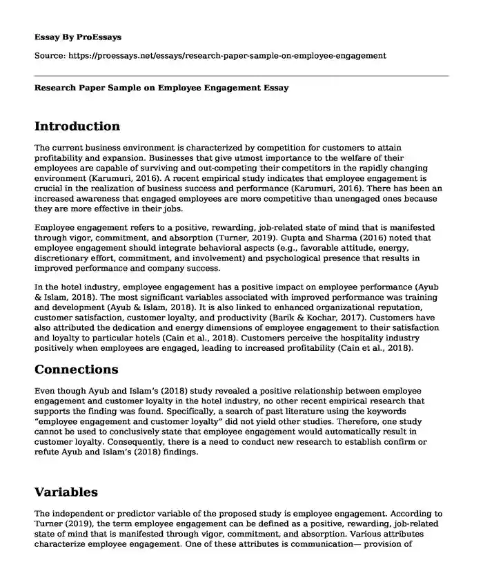 Research Paper Sample on Employee Engagement